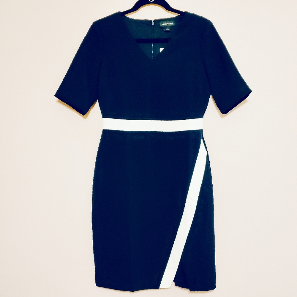 NWT Liz Claiborne Navy Blue Dress w White Stripes